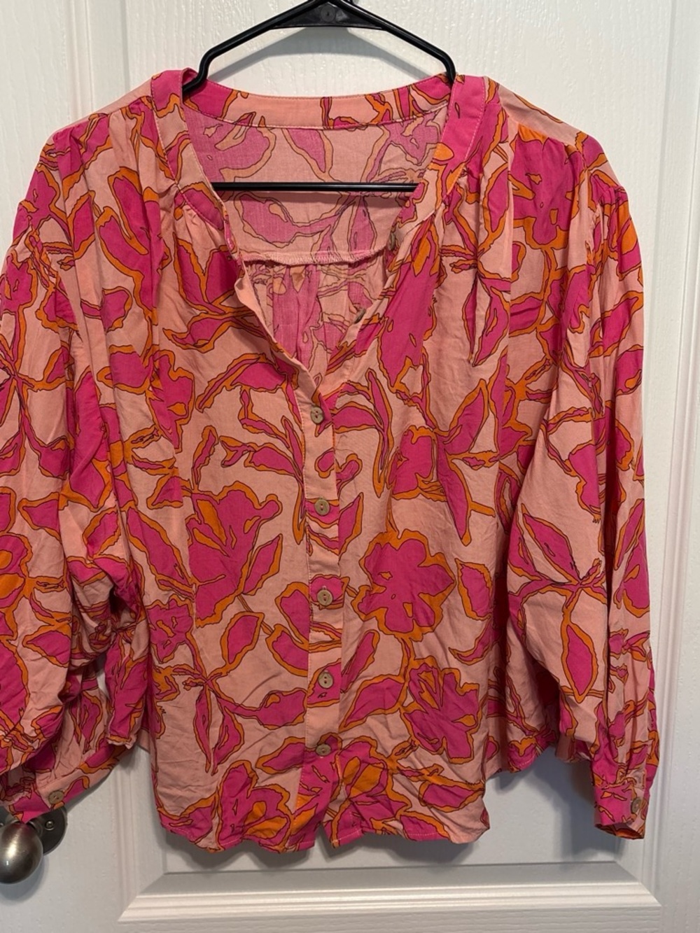 Women’s Pink Floral Button-Front Blouse